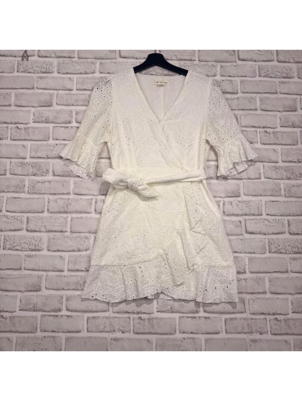 Lost in Lunar Women's Size 6 Eyelet Short Sleeve Ruffled‎ Dress White